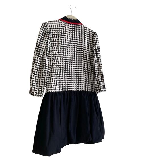 Vintage 80s Black White Houndstooth Double Breasted Bubble Hem Dress Sz Medium - Picture 15 of 16